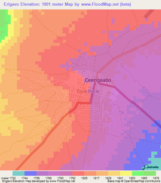 Erigavo,Somalia Elevation Map