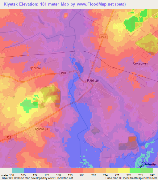 Klyetsk,Belarus Elevation Map
