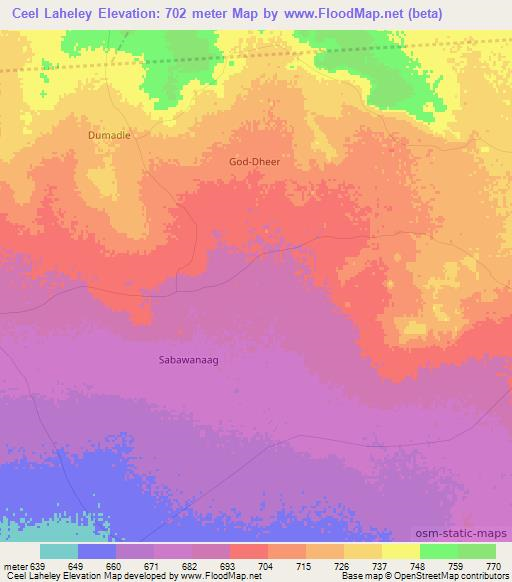 Ceel Laheley,Somalia Elevation Map
