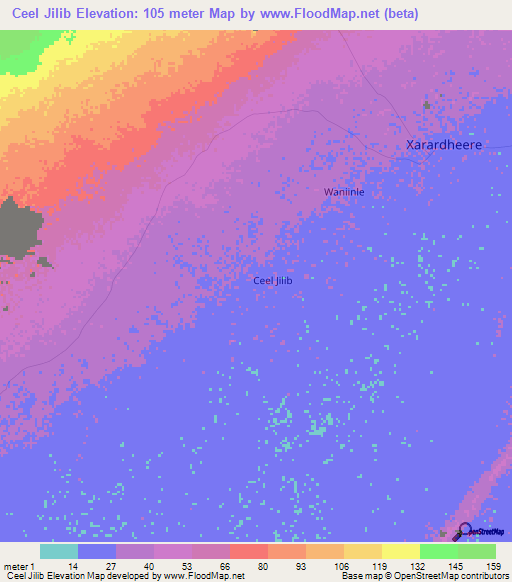 Ceel Jilib,Somalia Elevation Map