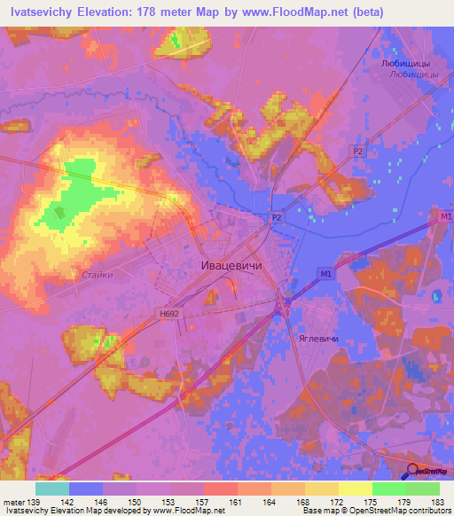 Ivatsevichy,Belarus Elevation Map