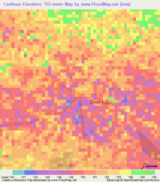 Ceelbuur,Somalia Elevation Map