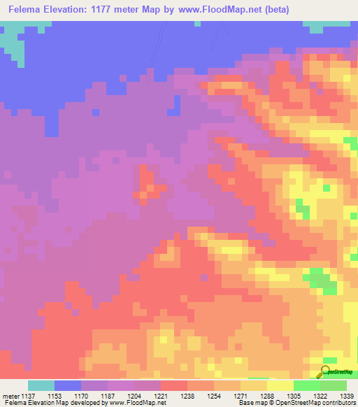 Felema,Ethiopia Elevation Map