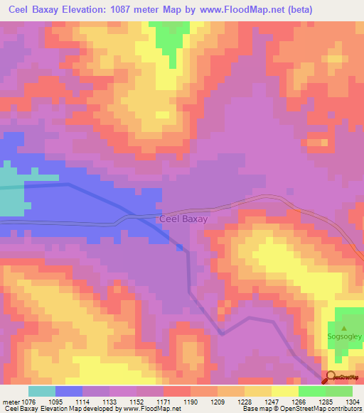 Ceel Baxay,Somalia Elevation Map