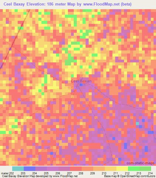 Ceel Baxay,Somalia Elevation Map