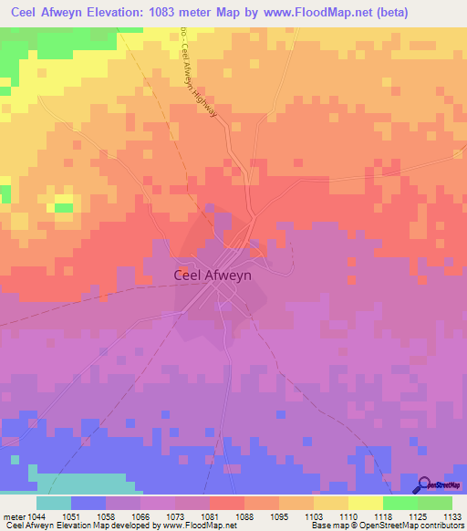 Ceel Afweyn,Somalia Elevation Map