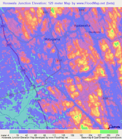 Horawala Junction,Sri Lanka Elevation Map