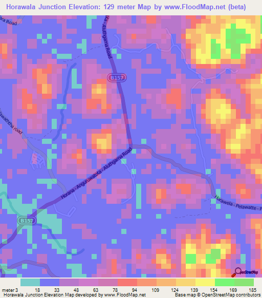 Horawala Junction,Sri Lanka Elevation Map