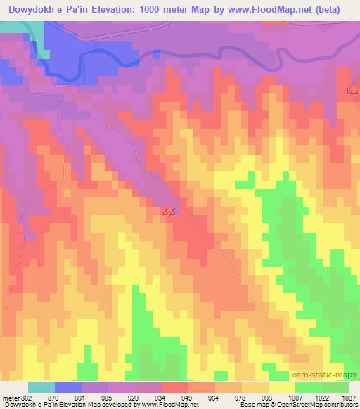 Dowydokh-e Pa'in,Iran Elevation Map