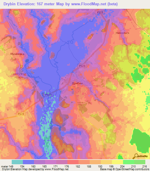 Drybin,Belarus Elevation Map