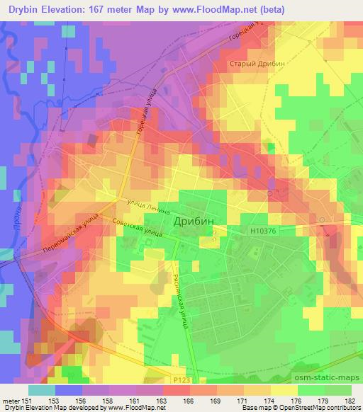Drybin,Belarus Elevation Map