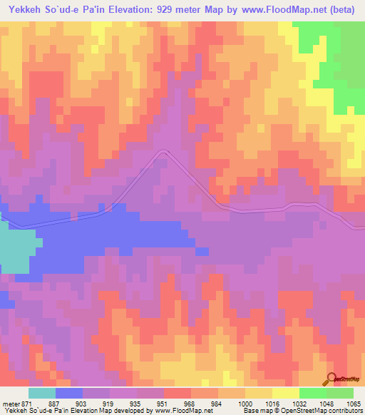 Yekkeh So`ud-e Pa'in,Iran Elevation Map