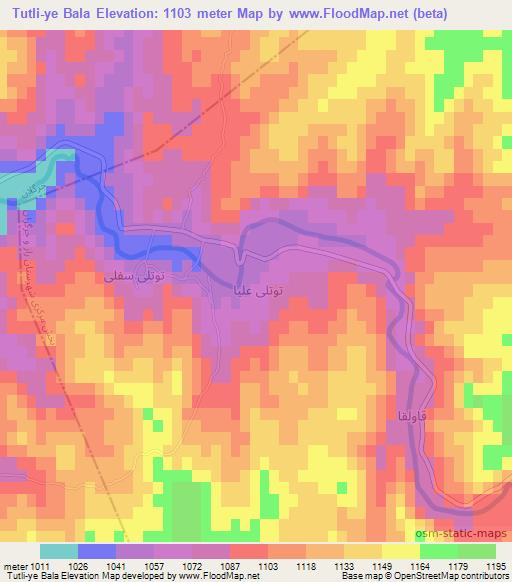 Tutli-ye Bala,Iran Elevation Map