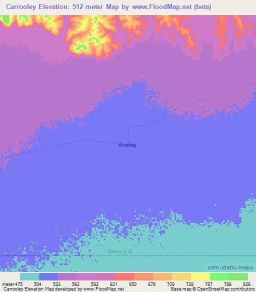 Carrooley,Somalia Elevation Map