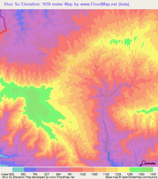 Shur Su,Iran Elevation Map