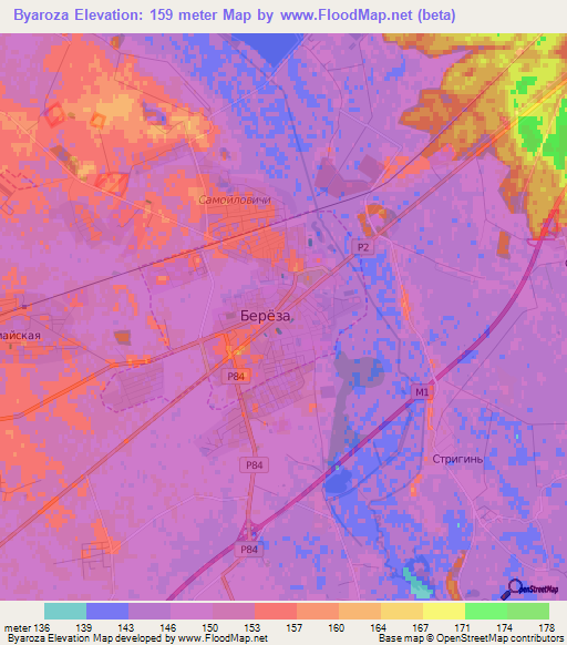 Byaroza,Belarus Elevation Map