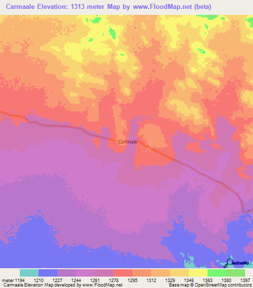 Carmaale,Somalia Elevation Map