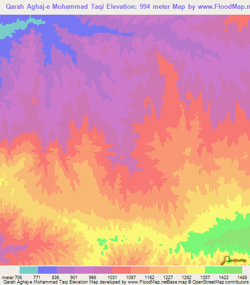 Qarah Aghaj-e Mohammad Taqi,Iran Elevation Map