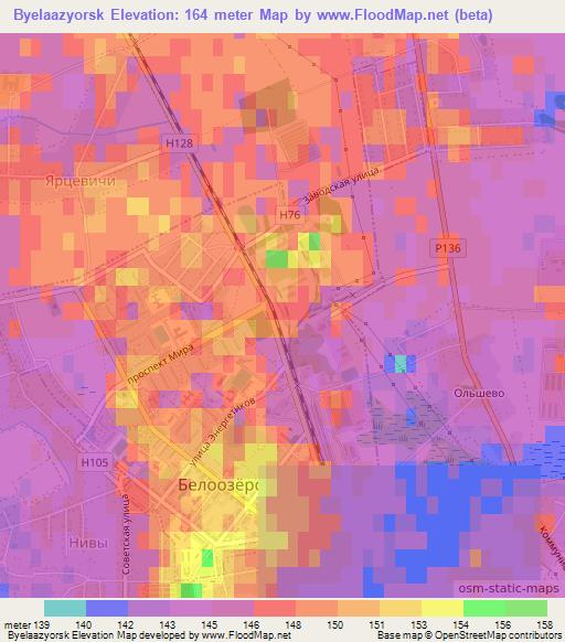 Byelaazyorsk,Belarus Elevation Map