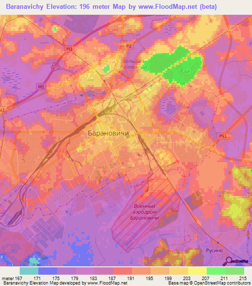 Baranavichy,Belarus Elevation Map