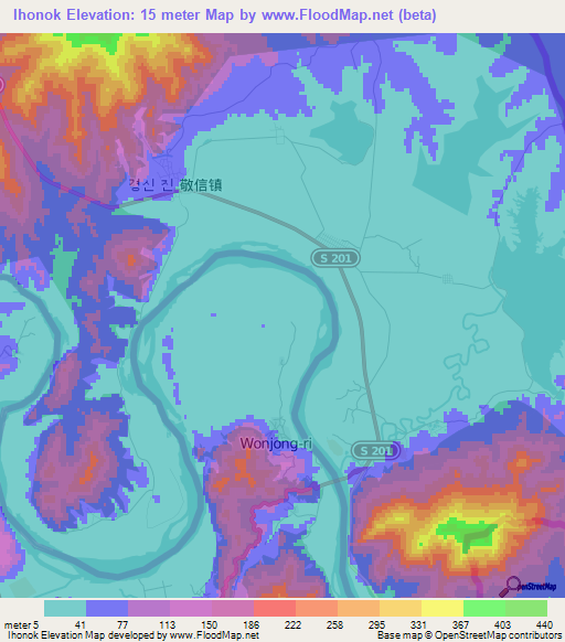 Ihonok,North Korea Elevation Map