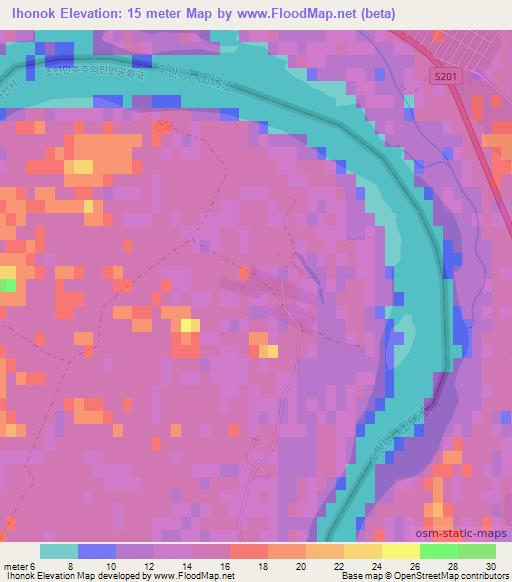 Ihonok,North Korea Elevation Map
