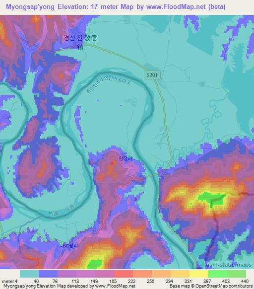 Myongsap'yong,North Korea Elevation Map