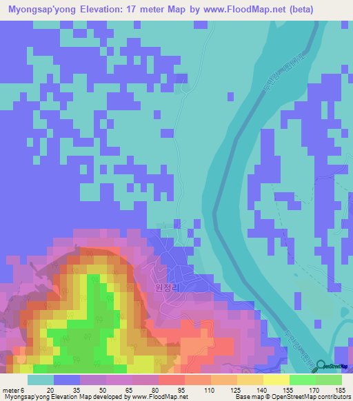 Myongsap'yong,North Korea Elevation Map