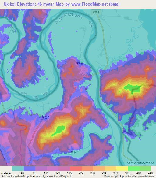 Uk-kol,North Korea Elevation Map