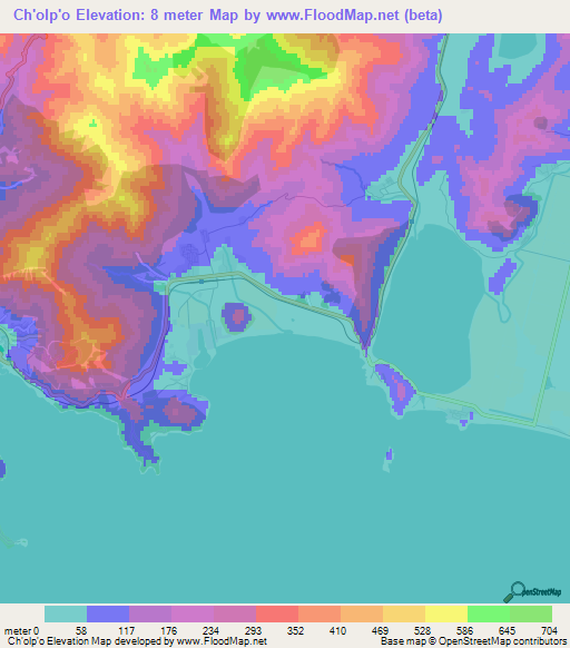 Ch'olp'o,North Korea Elevation Map