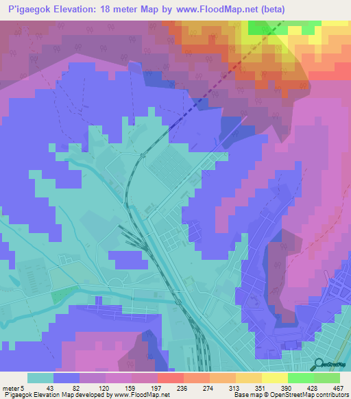 P'igaegok,North Korea Elevation Map