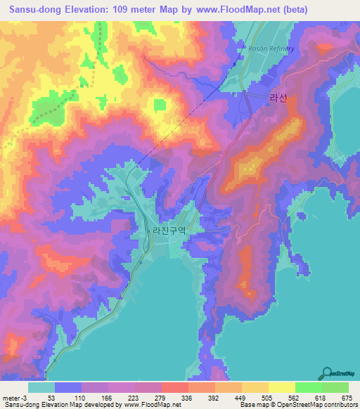 Sansu-dong,North Korea Elevation Map