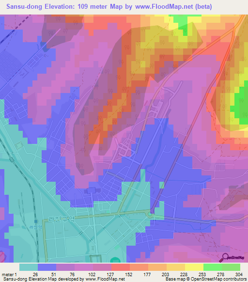 Sansu-dong,North Korea Elevation Map