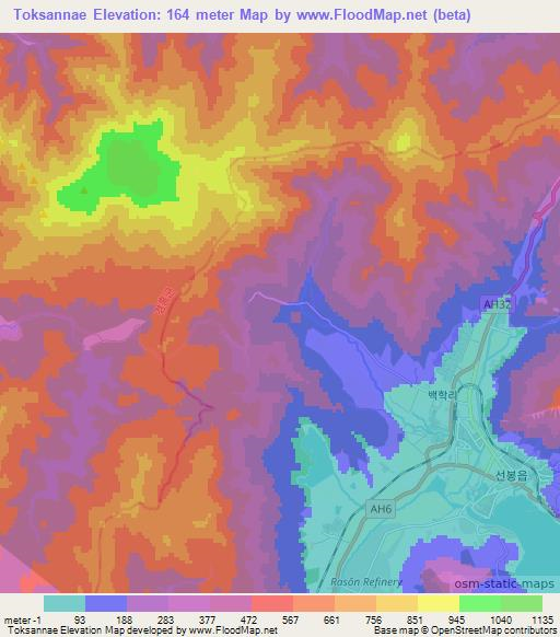 Toksannae,North Korea Elevation Map