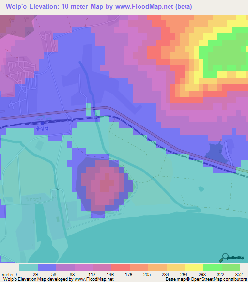 Wolp'o,North Korea Elevation Map