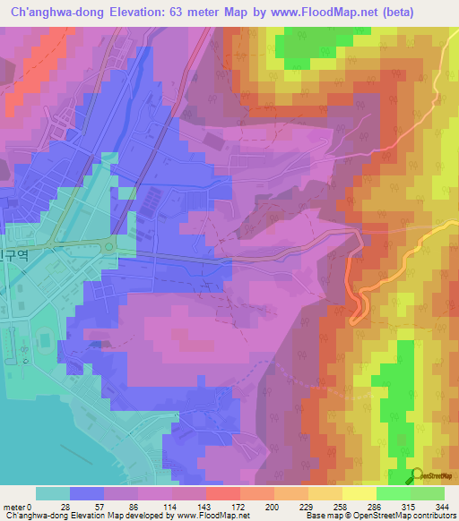 Ch'anghwa-dong,North Korea Elevation Map