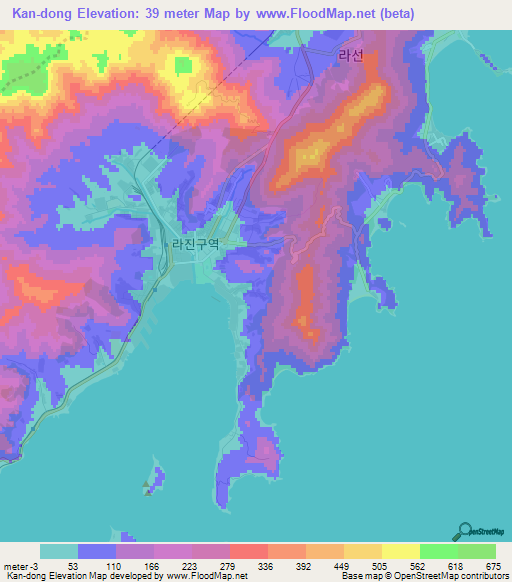 Kan-dong,North Korea Elevation Map