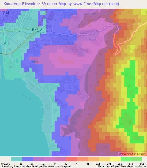 Kan-dong,North Korea Elevation Map