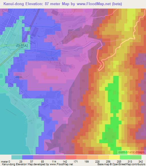 Kanui-dong,North Korea Elevation Map