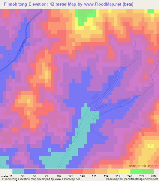 P'imok-tong,North Korea Elevation Map