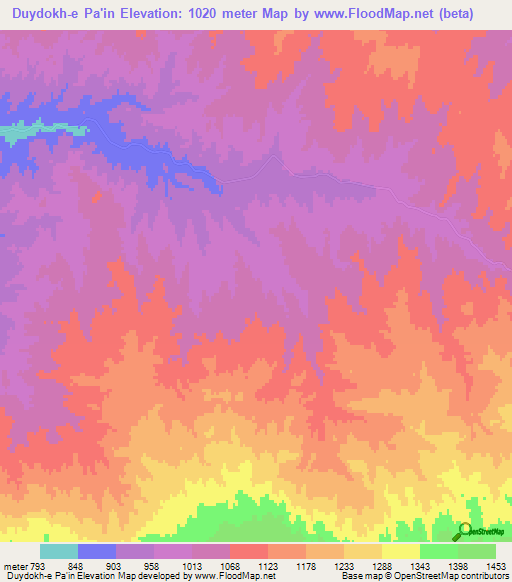 Duydokh-e Pa'in,Iran Elevation Map