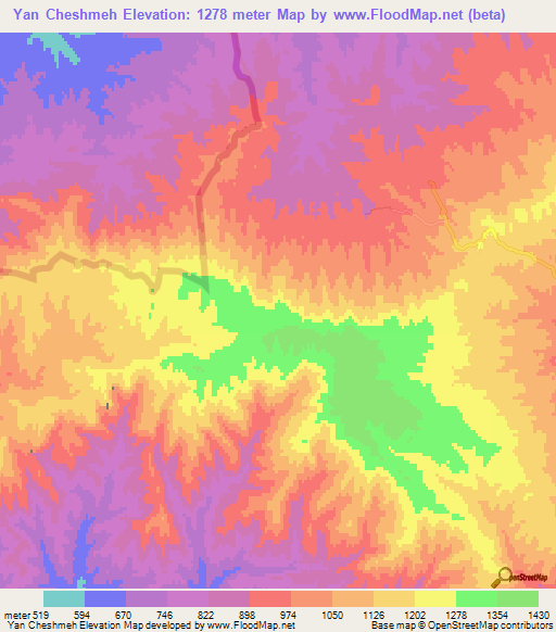 Yan Cheshmeh,Iran Elevation Map