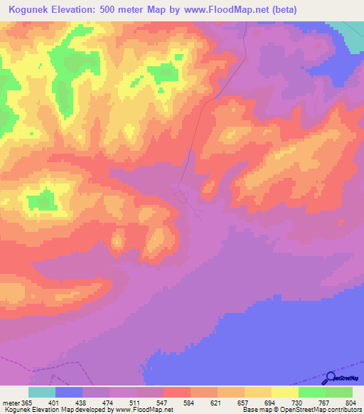 Kogunek,Russia Elevation Map