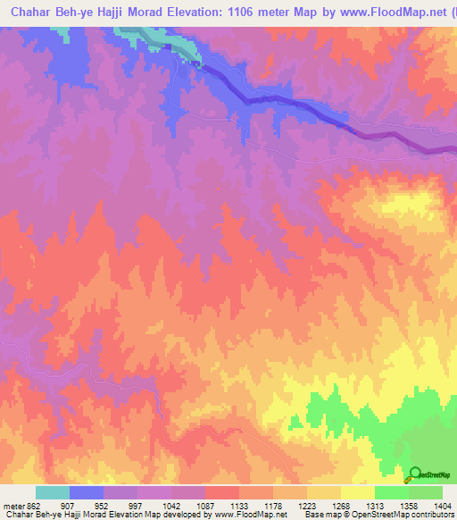 Chahar Beh-ye Hajji Morad,Iran Elevation Map