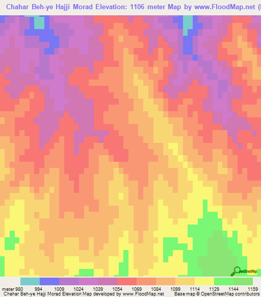Chahar Beh-ye Hajji Morad,Iran Elevation Map