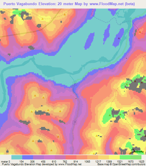 Puerto Vagabundo,Chile Elevation Map
