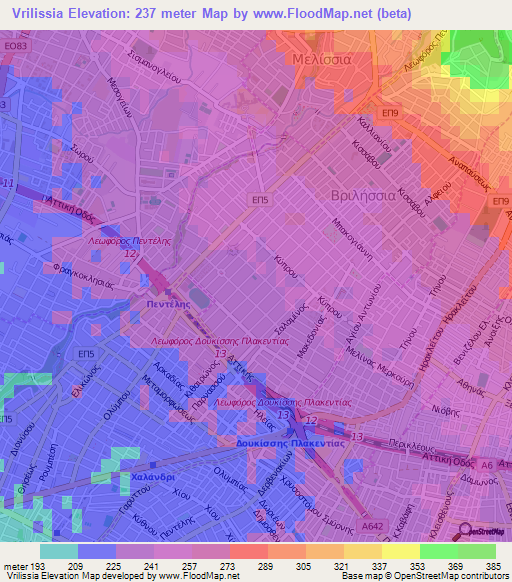 Vrilissia,Greece Elevation Map