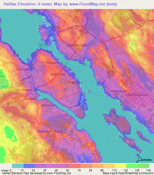 Halifax,Canada Elevation Map