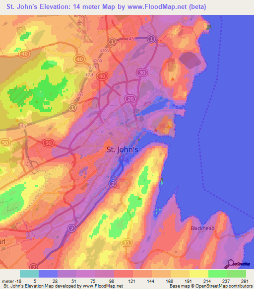St. John's,Canada Elevation Map