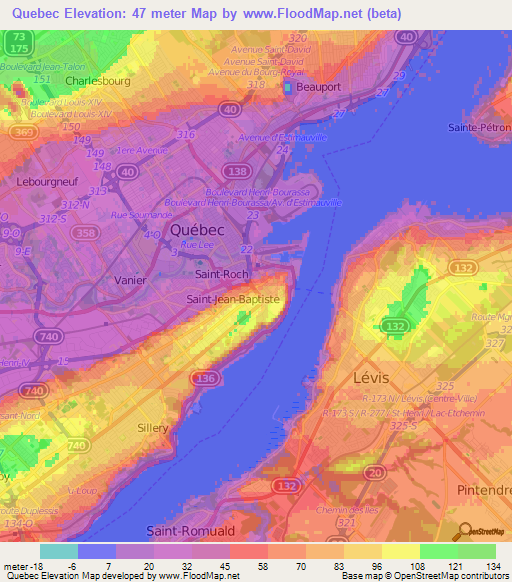 Quebec,Canada Elevation Map
